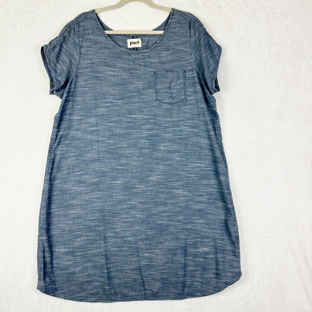 Pact Chambray Organic Cotton Shift Dress Size XL Minimalist Classic Timeless - Picture 2 of 5